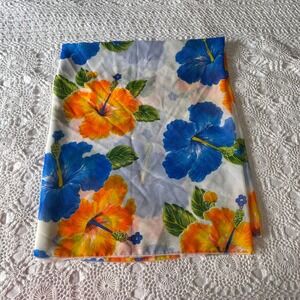 Rima Beachworld Hand Painted Hibiscus Floral‎ Pareo Sarong Blue Orange 68X38